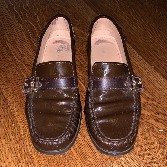 Louis Vuitton Women's Brown Monogram Leather Buckle Strap Loafers - Picture 2 of 13